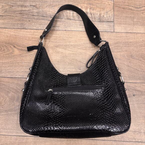 Y2K Guess Black Snake Skin Saddle Bag Shoulder Purse Studded Bikercore Grunge - Picture 2 of 10